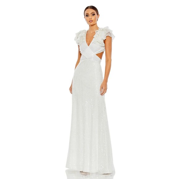 NWT $598 Mac Duggal WOMEN'S GOWN 10 Sequined Ruffled Cut Out Lace Up new - Picture 1 of 16